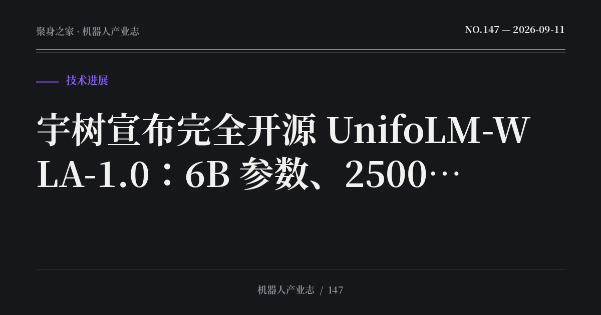 宇树宣布完全开源 UnifoLM-WLA-1.0:6B 参数、2500 小时真机数据,一个模型统筹 64 项任务